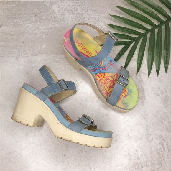 Dijean Shoes - Dijean Blue & White Foam Platform Sandals Size 38